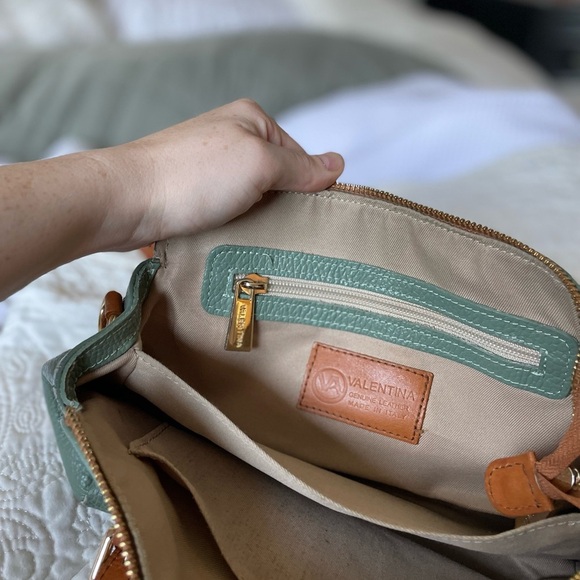 Valentina Sage Green Shoulder Bag with Tan Straps - Picture 2 of 5